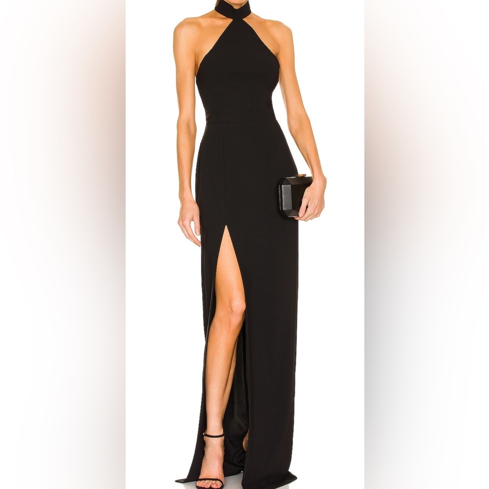 Amanda Uprichard Queen Gown Black Halter Floor Length